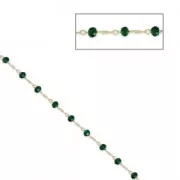 Chain with faceted glass bead 2.95 mm Silk Gold Tone/Emerald x1m