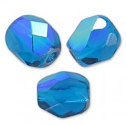 Fire Polished faceted round beads 4mm Capri Blue AB x50