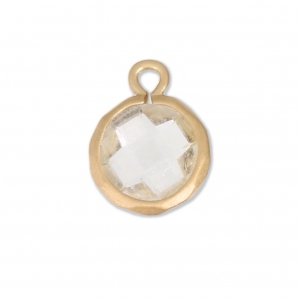 Faceted charm imitation gemstone 10 mm Satin gold/Crystal x1