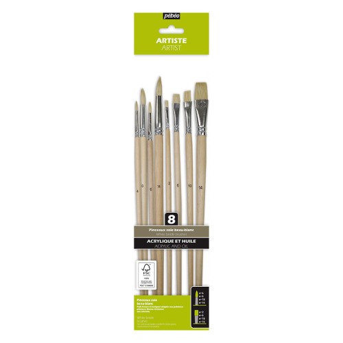 Set of 8 round and flat silk brushes Pébéo - Beau Blanc