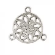 Mini brass spacer rosace pattern 2 loops 9.5 mm Silver Tone x1