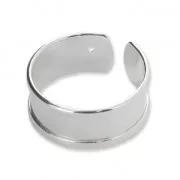 Eco brass adjustable ring with curved edges and one hole 8.5 mm Silver Tone x1