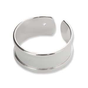 Eco brass adjustable ring with curved edges and one hole 8.5 mm Silver Tone x1