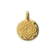 Round medal charm rosace pattern 8 mm - fine Gold plated x1