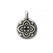 Round medal charm rosace pattern 8 mm Antique Silver Plating x1