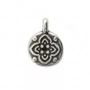 Round medal charm rosace pattern 8 mm Antique Silver Plating x1