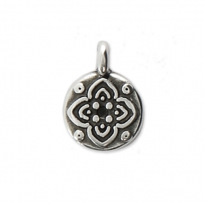 Round medal charm rosace pattern 8 mm Antique Silver Plating x1
