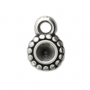 Round medal charm 8 mm for 4 mm cabochon or rhinestone - Antique Silver Plating x1