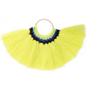 Fan pendant with cotton tassels 80x55 mm Yellow/Gold Tone x1
