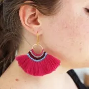 Fan pendant with cotton tassels 80x55 mm Yellow/Gold Tone x1