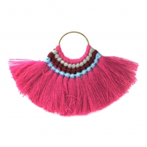 Fan pendant with cotton tassels 80x55 mm Fuchsia/Gold Tone x1