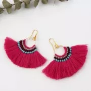 Fan pendant with cotton tassels 80x55 mm Fuchsia/Gold Tone x1