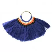 Fan pendant with cotton tassels 80x55 mm Blue/Gold tone x1