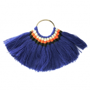 Fan pendant with cotton tassels 80x55 mm Blue/Gold tone x1