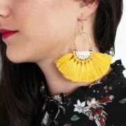 Fan pendant with polyester tassels 80x55 mm Yellow/Gold Tone x1