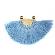 Fan pendant with polyester tassels 80x55 mm Baby Blue/Gold Tone x1