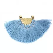 Fan pendant with polyester tassels 80x55 mm Baby Blue/Gold Tone x1