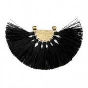 Fan pendant with polyester tassels 80x55 mm Black/Gold Tone x1