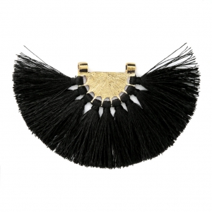 Fan pendant with polyester tassels 80x55 mm Black/Gold Tone x1