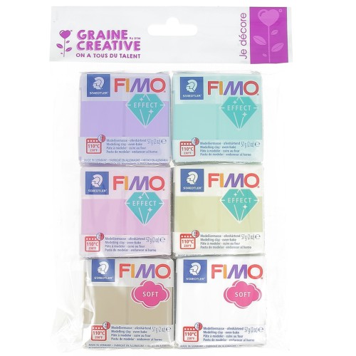 Kit of 6 Fimo Soft and Effect Polymer clay loafs of 57 gr - Pastel and Candy Colours x1