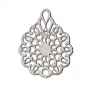 Dyed laser cut flower pendant 16x12 mm rhodium tone x1