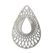 Filigree brass drop pendant 19x12 mm Rhodium Tone x1|raw }}