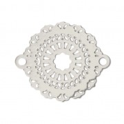 Laser cut rosace spacer 2 loops 21x18 mm rhodium tone x1