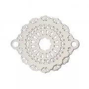 Laser cut rosace spacer 2 loops 21x18 mm rhodium tone x1