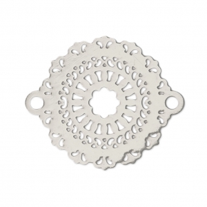 Laser cut rosace spacer 2 loops 21x18 mm rhodium tone x1