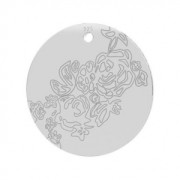 925 Sterling Silver Medal round charm rose pattern 16 mm x1|raw }}