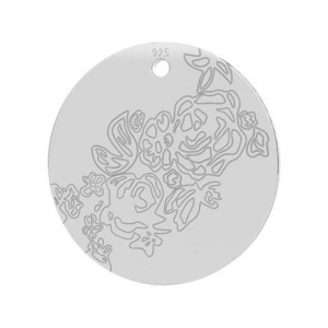 925 Sterling Silver Medal round charm rose pattern 16 mm x1