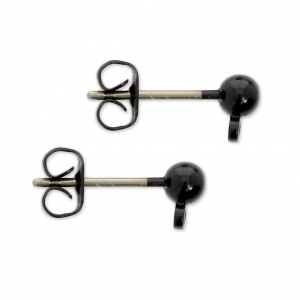 Ball metal earstuds with a loop 3.5 mm Black x2