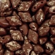 Czech Glass beads Gemduo 2 holes 8x5 mm Opaque Chocolate Gold Splash x10g