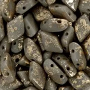 Czech Glass beads Gemduo 2 holes 8x5 mm Opaque Grey Gold Splash x10g