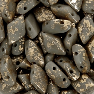 Czech Glass beads Gemduo 2 holes 8x5 mm Opaque Grey Gold Splash x10g