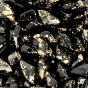 Czech Glass beads Gemduo 2 holes 8x5 mm Jet Gold Splash x10g|raw }}