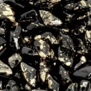 Czech Glass beads Gemduo 2 holes 8x5 mm Jet Gold Splash x10g