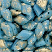 Czech Glass beads Gemduo 2 holes 8x5 mm Turquoise Gold Splash x10g|raw }}