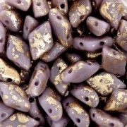 Czech Glass beads Gemduo 2 holes 8x5 mm Opaque Lilas Gold Splash x10g|raw }}