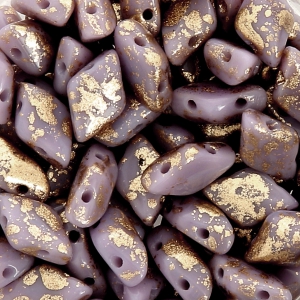 Czech Glass beads Gemduo 2 holes 8x5 mm Opaque Lilas Gold Splash x10g