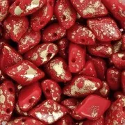 Czech Glass beads Gemduo 2 holes 8x5 mm Red Coral Gold Splash x10g