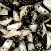 Czech Glass beads Gemduo 2 holes 8x5 mm Jet Opaque White Gold Splash x10g|raw }}