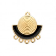 Spacer/pendant with epoxy resin and 5 loops 23x24 mm fine Gold plated/Black x1