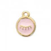 Round charm eye pattern with epoxy resin 10 mm fine Gold plated/Light Pink x1