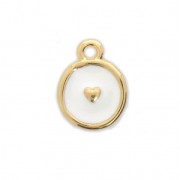 Round charm heart pattern with epoxy resin 10 mm fine Gold plated/White x1|raw }}