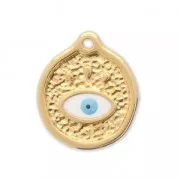 Round charm lucky eye with epoxy resin 15 mm fine Gold plated x1