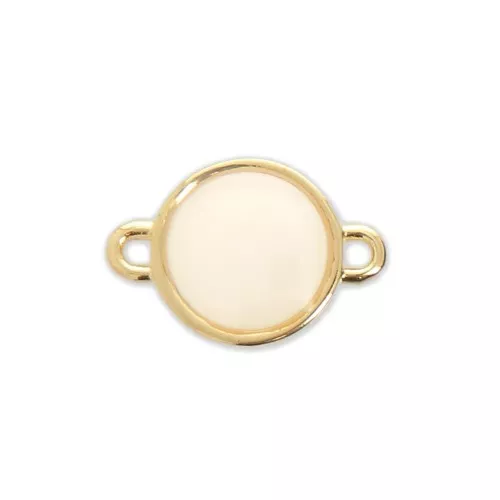 Round metal spacer 2 loops with epoxy resin 17x12mm White opal/fine Gold plated x1
