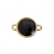 Round metal spacer 2 loops with epoxy resin 17x12 mm Black/Gold Tone x1