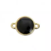 Round metal spacer 2 loops with epoxy resin 17x12 mm Black/Gold Tone x1
