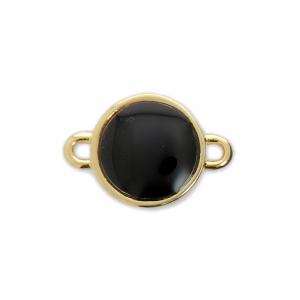 Round metal spacer 2 loops with epoxy resin 17x12 mm Black/Gold Tone x1